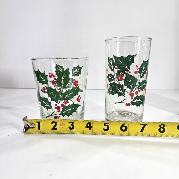 4 Lot Vintage Libby Holly Berry Christmas Drinking Glasses 1 Tumbler 3 Rocks - Picture 9 of 10